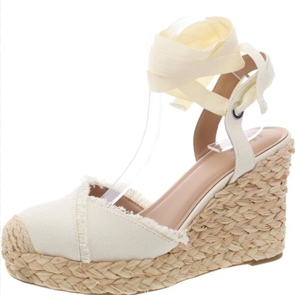 I.N.C. Moniquee White Canvas Espadrille Wedge Sandals | Size 8.5 - Picture 1 of 7